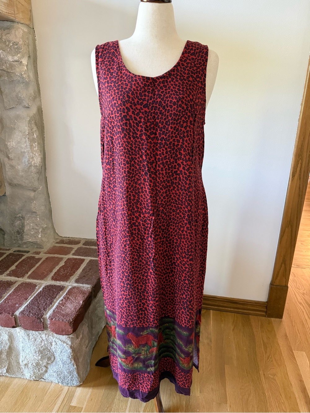 Vintage Animal Print Maxi Dress with Cheetah Border